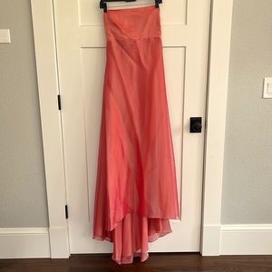 Coral full length strapless formal dress